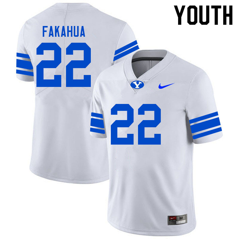 Youth #22 Mason Fakahua BYU Cougars College Football Jerseys Sale-White